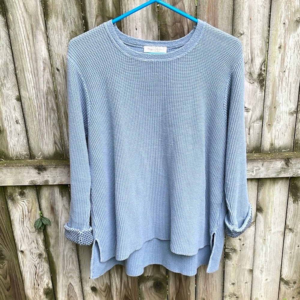 Margaret Winters cotton waffle knit nubby top contrast cuffs Lagenlook M